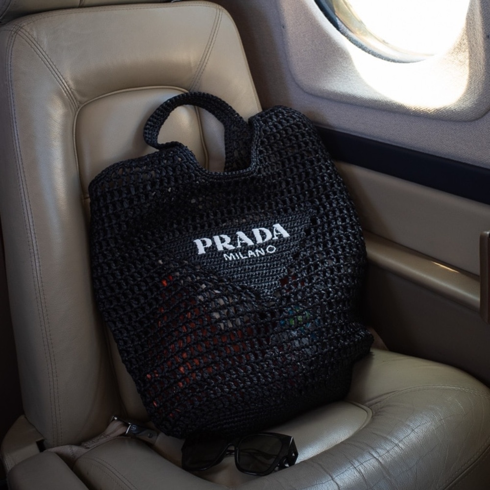 NWT Prada Raffia Bag - Black